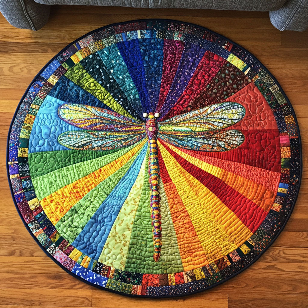 Rainbow Quilted Round Mat Entryway Decor Dragonfly Gifts For Her
