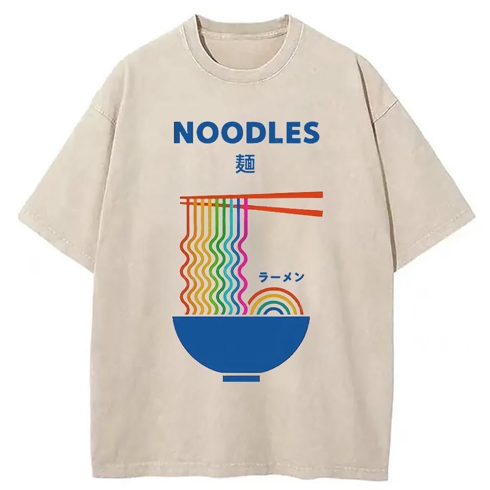 Rainbow Ramen Washed T-Shirt Soft Cotton Daily Wear Tee Gifts For Her