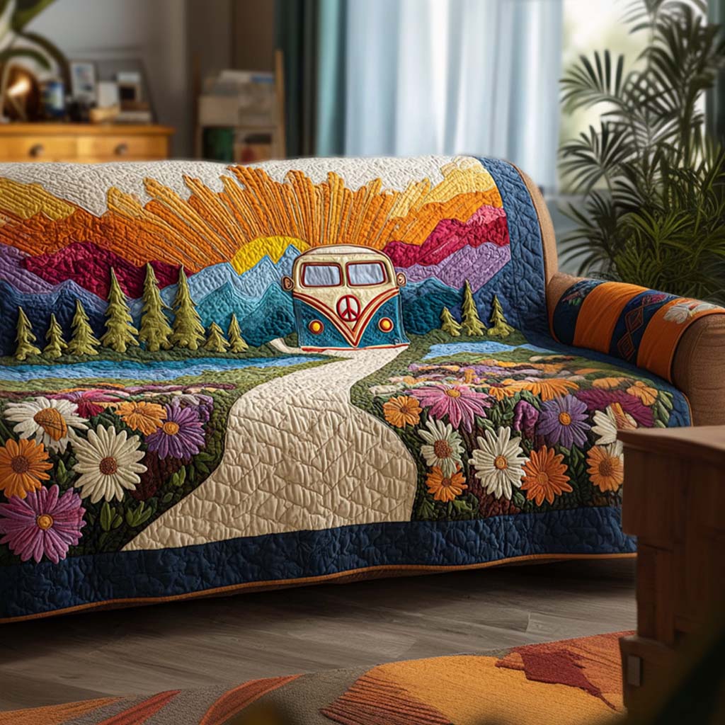 Rainbow Ride Quilted Sofa Cover Holiday Living Room Decor Gifts For The Hippie In Your Life