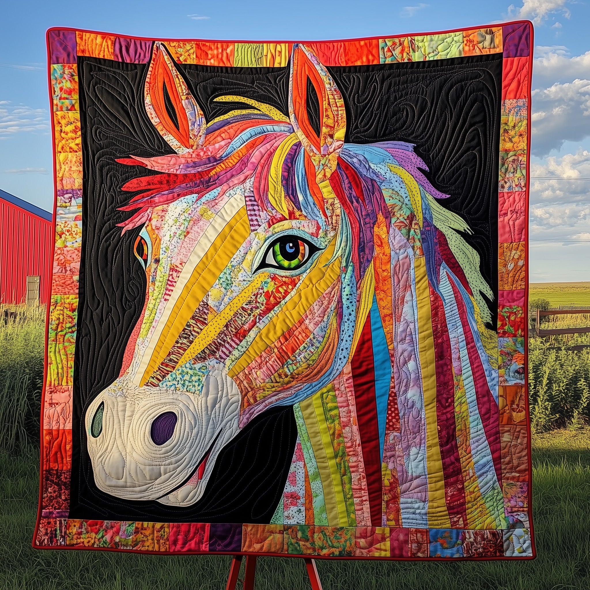 Rainbow Rider Quilted Blanket Merry Christmas Quilt Blanket Decor