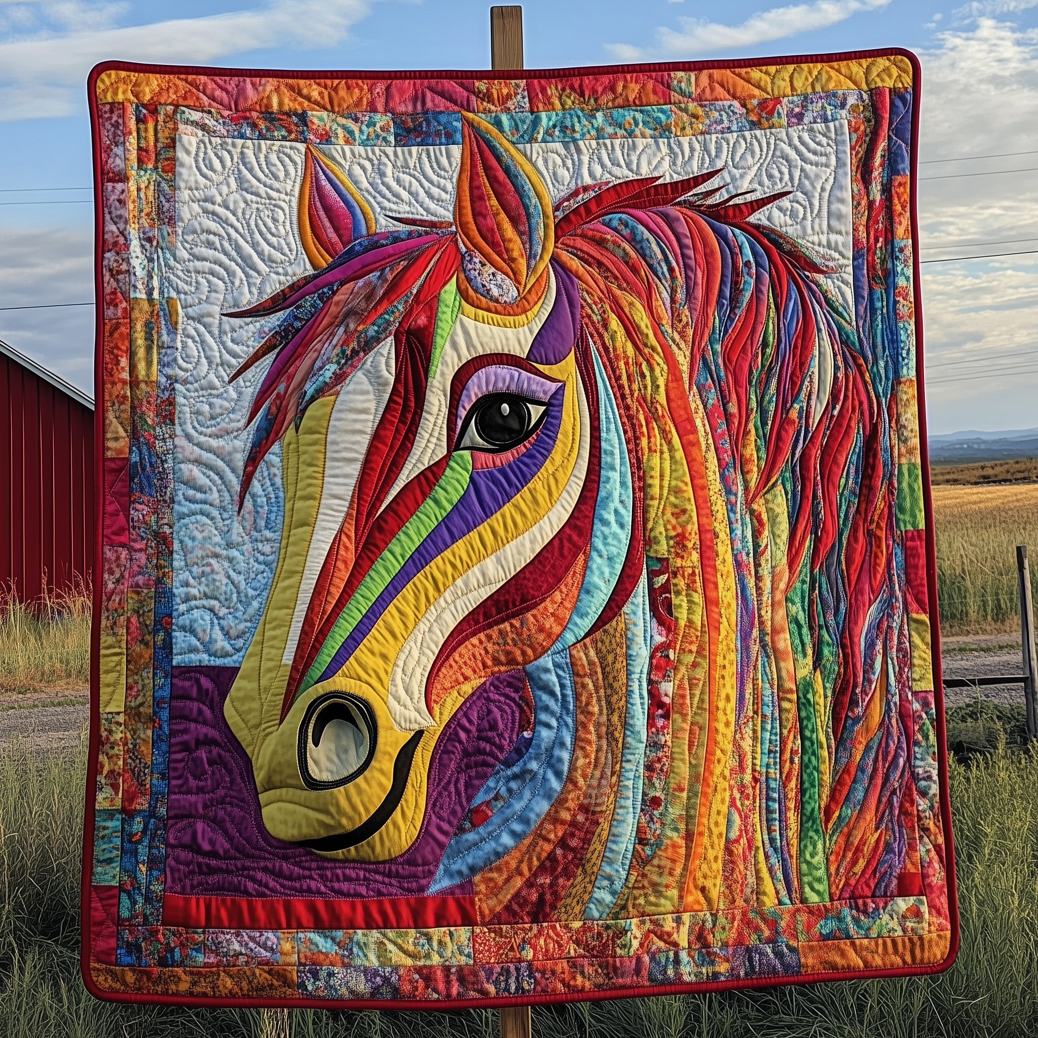 Rainbow Rider Quilted Blanket Winter Quilted Throw Blanket Gift