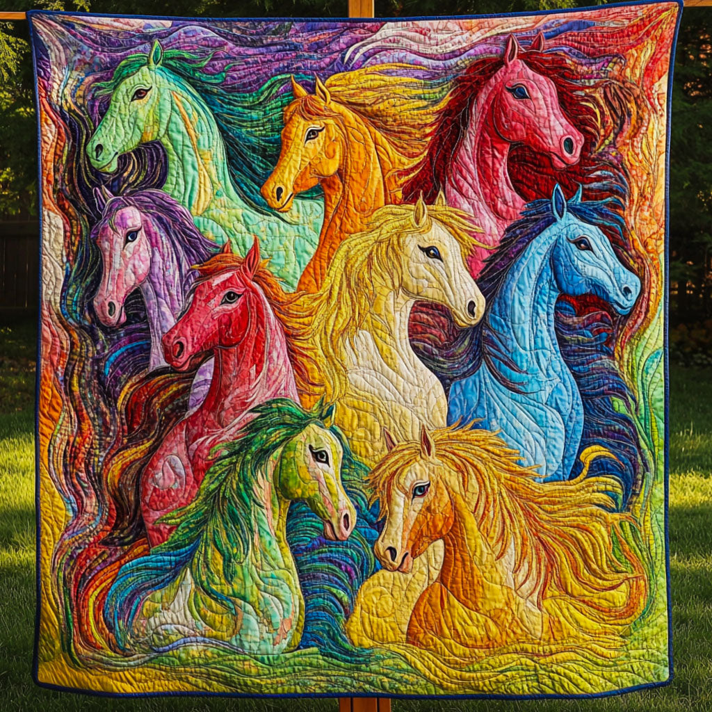 Rainbow Riders Quilted Blanket Bedroom Decor Christmas Gift Ideas For Horse Owners