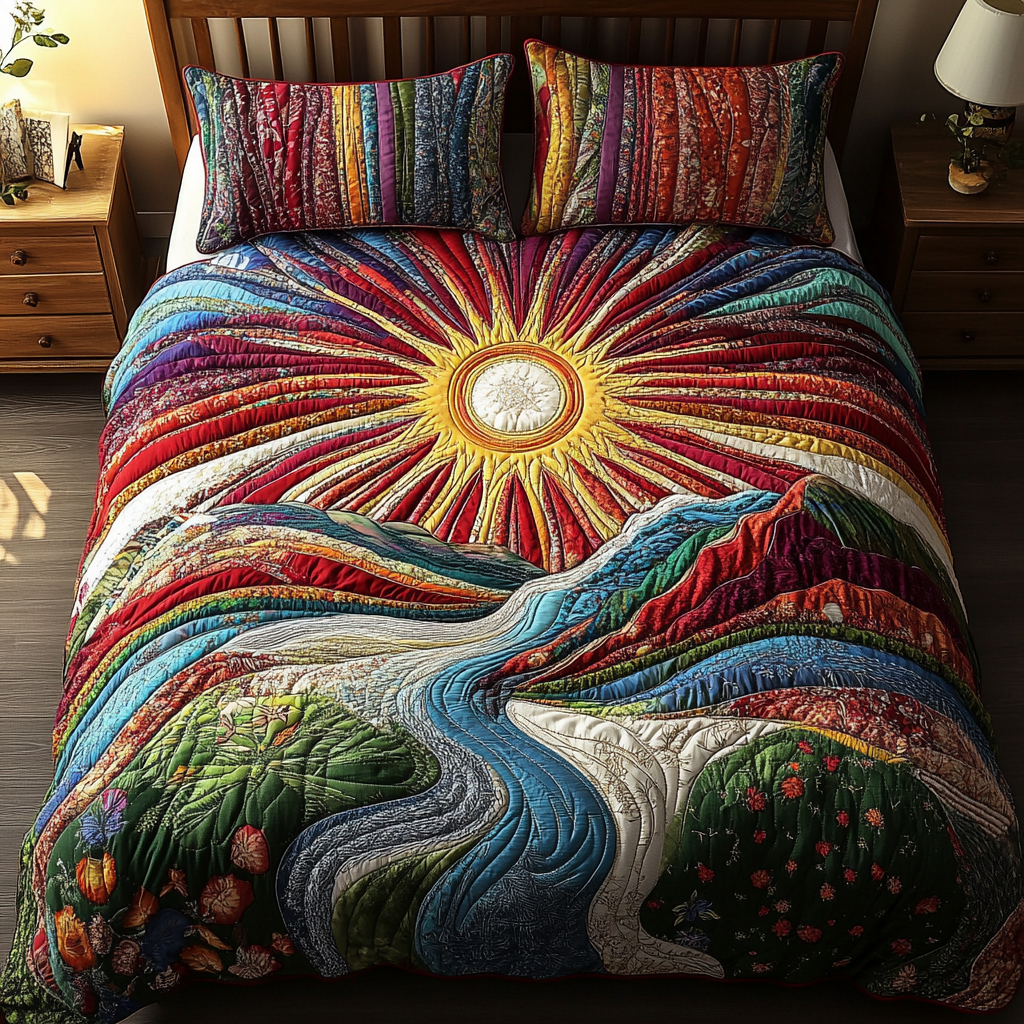 Rainbow River Quilted Bedding Set Soft and Cozy Bedding Set for Comfortable Sleep