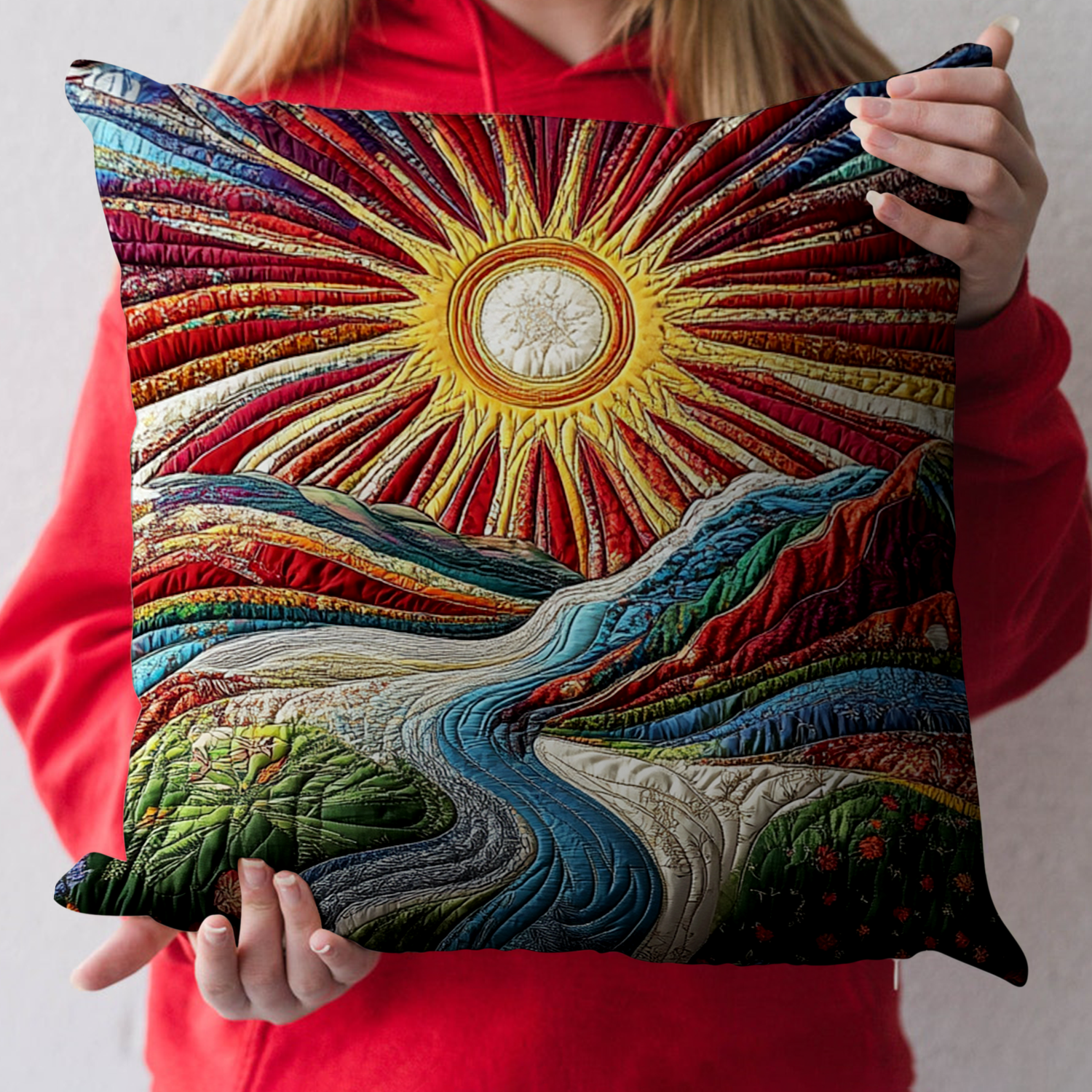 Rainbow River Quilted Pillow Case Christmas Throw Pillow Case
