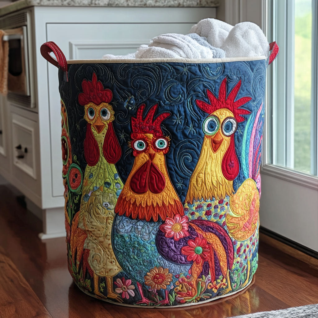 Rainbow Roosters Quilted Laundry Basket Perfect Quilted Laundry Basket Gift for Family and Friends