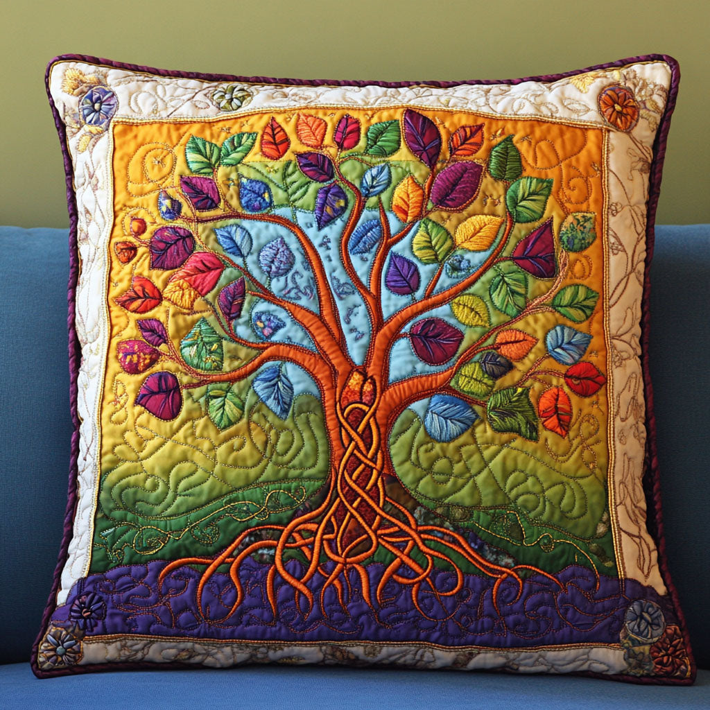 Rainbow Rooted Tree Quilted Pillow Case Decorative Pillow Cases Tree Of Life Gift Items