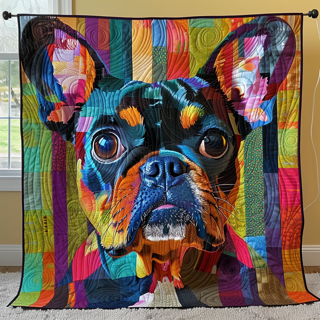 Rainbow Rover Quilted Blanket Frenchie Lovers Gifts
