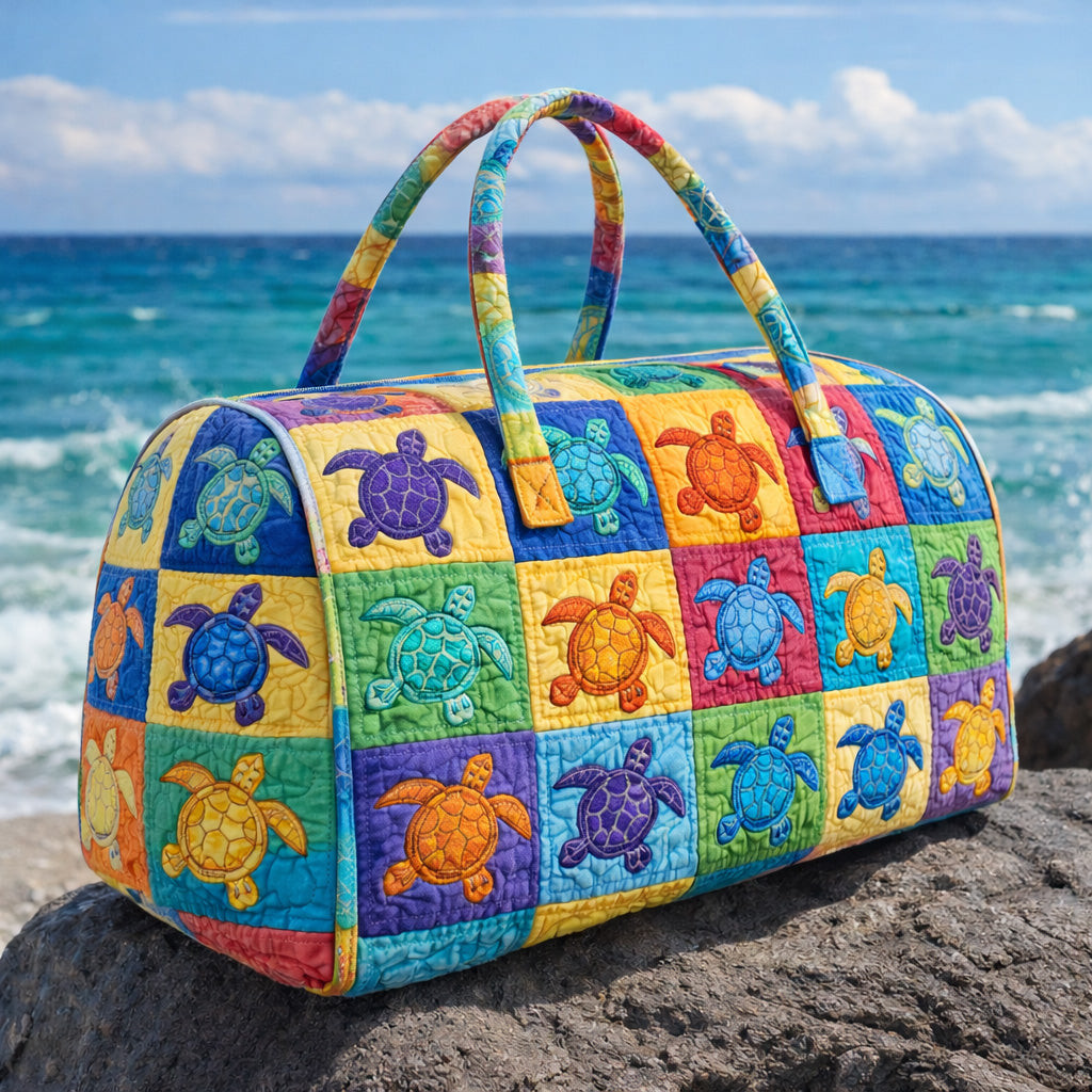 Rainbow Sea Turtles Quilted Duffle Bag Colorful Turtle Patchwork Beach Bag Best Gift For Turtle Lovers