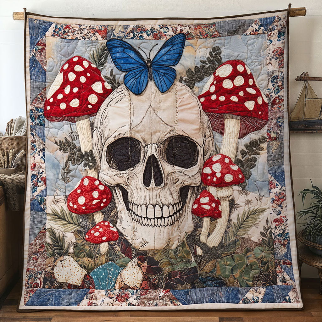 Rainbow Skull Quilt Blanket Christmas Throws Gifts For Mushroom Lovers