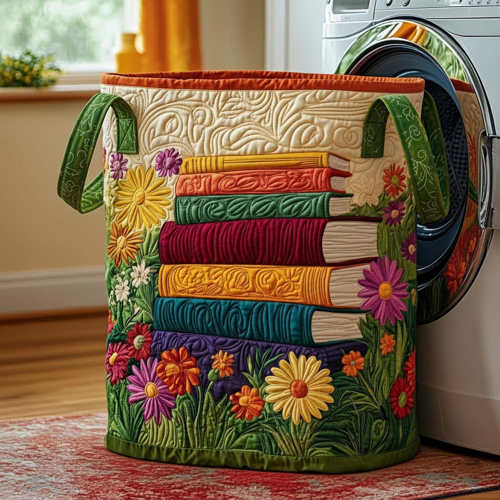 Rainbow Stack Quilted Laundry Basket Cozy Home Decor Gift Ideas For Bookworms
