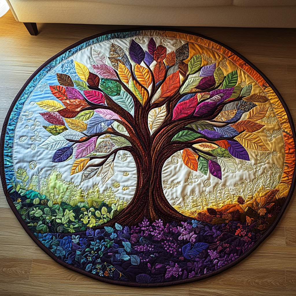 Rainbow Tree Quilted Round Mat Christmas Entry Way Decor Christmas Presents For My Brother