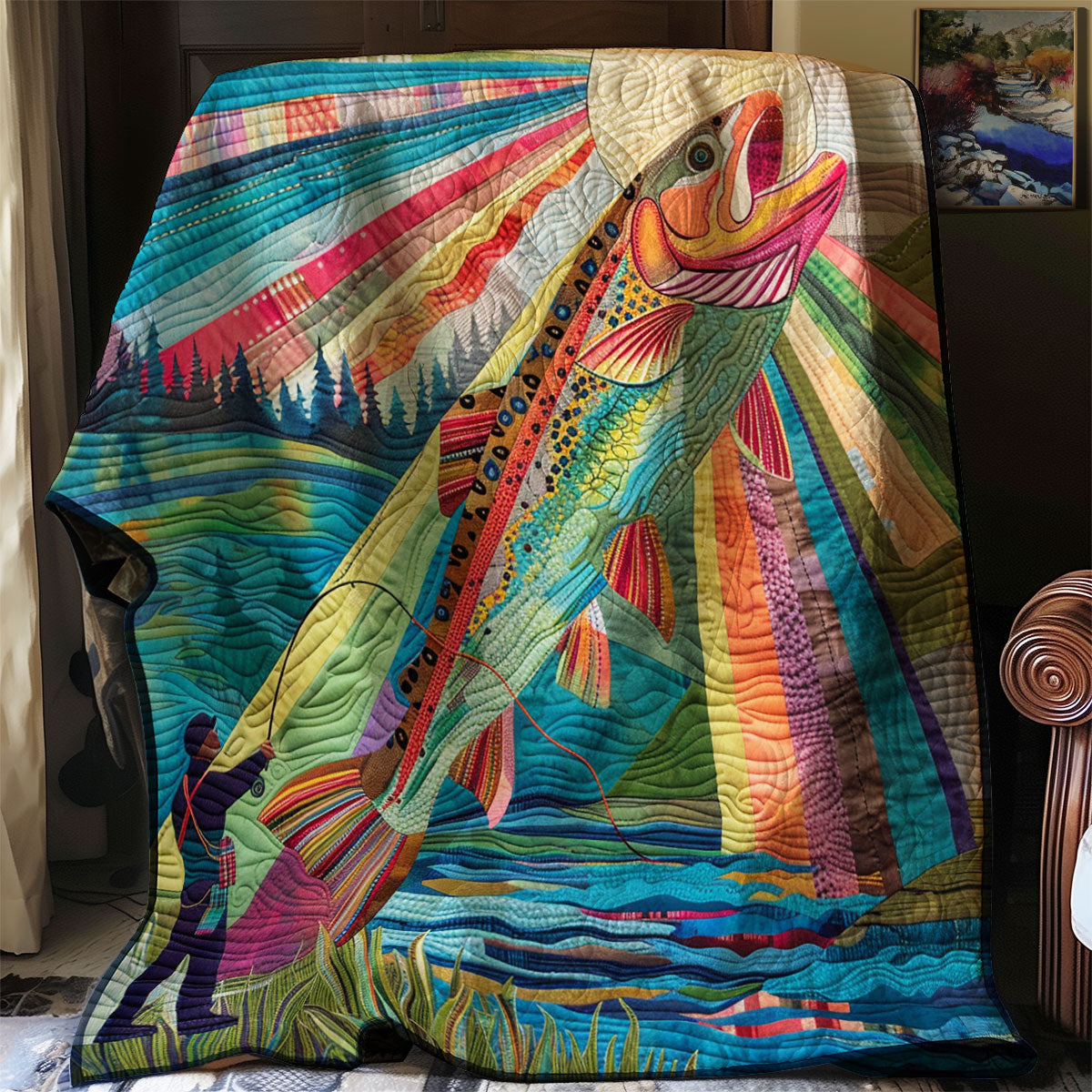 Rainbow Trout Fishing Quilt Blanket Christmas Throw Blanket Best Christmas Gifts For Mom