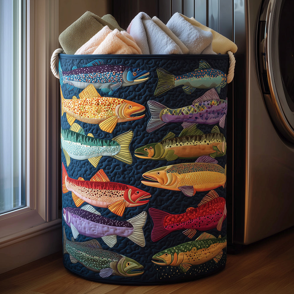 Rainbow Trout Quilted Laundry Basket Father's Day Merch Gift