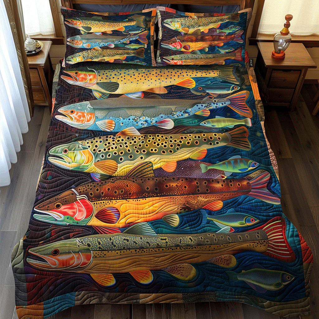 Rainbow Trout River Quilted Bedding Set Christmas Comforter Good Christmas Gifts For Grandmas