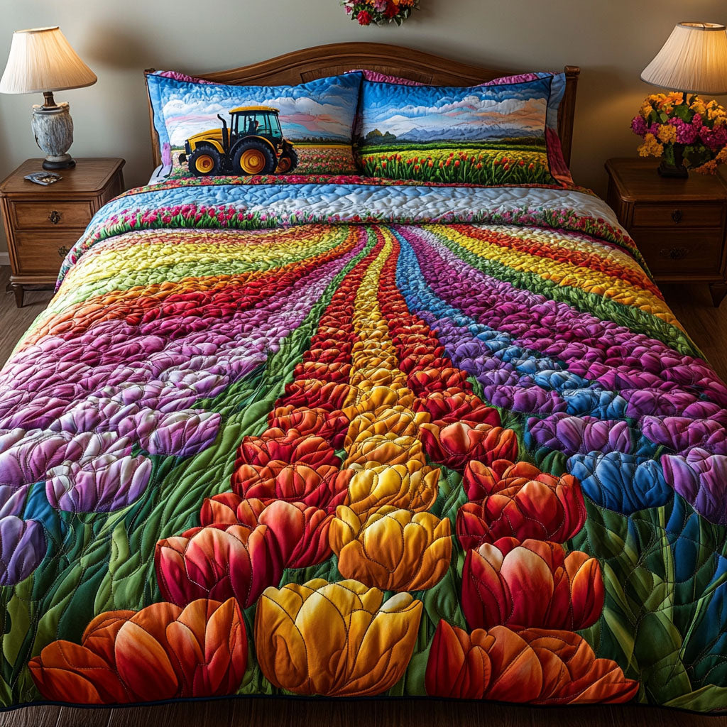 Rainbow Tulip Journey Quilted Bedding Set Best Comforter Sets Unusual Tulip Gifts