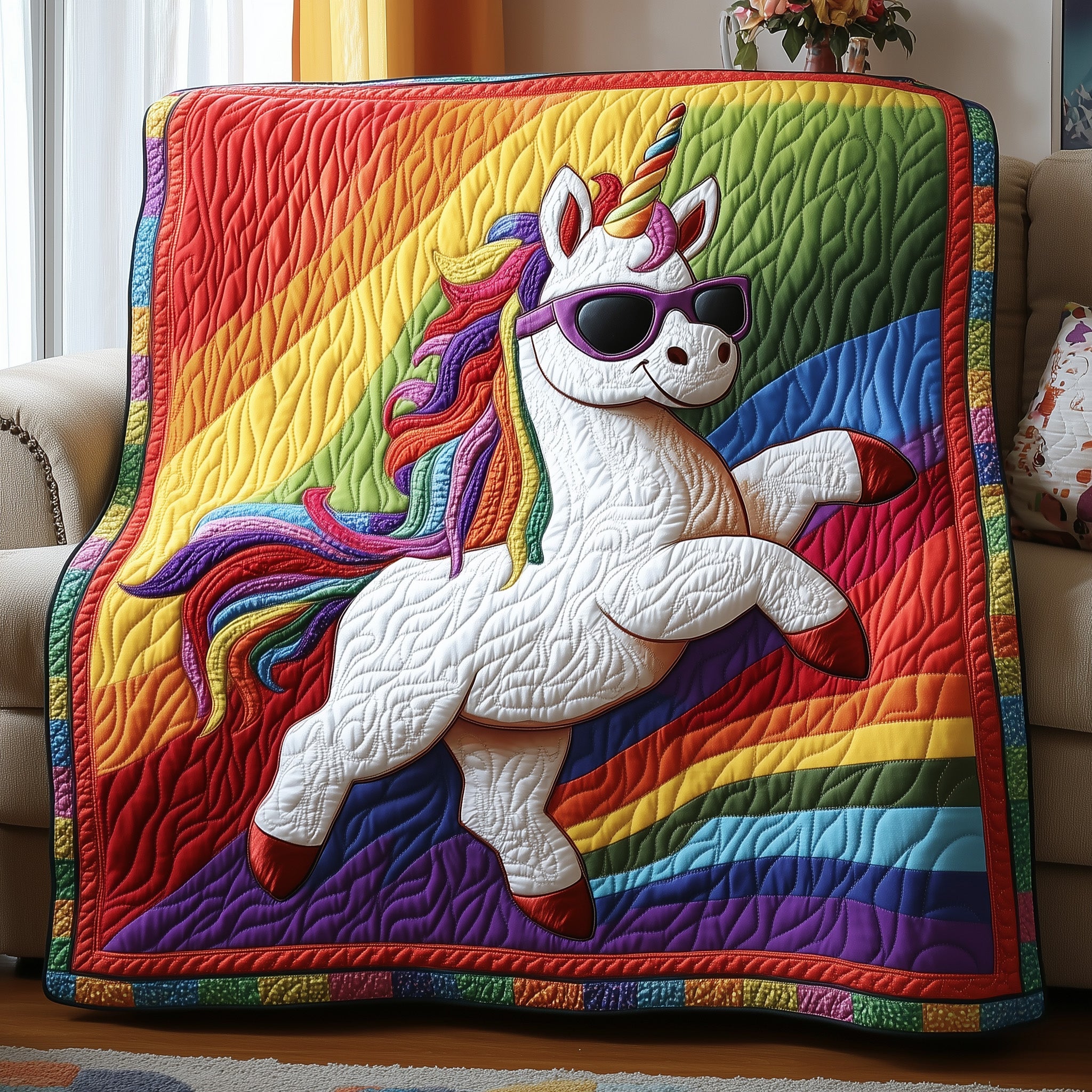 Rainbow Unicorn Quilted Blanket Merchandise Throw BlanketCute Frog Gifts For Her