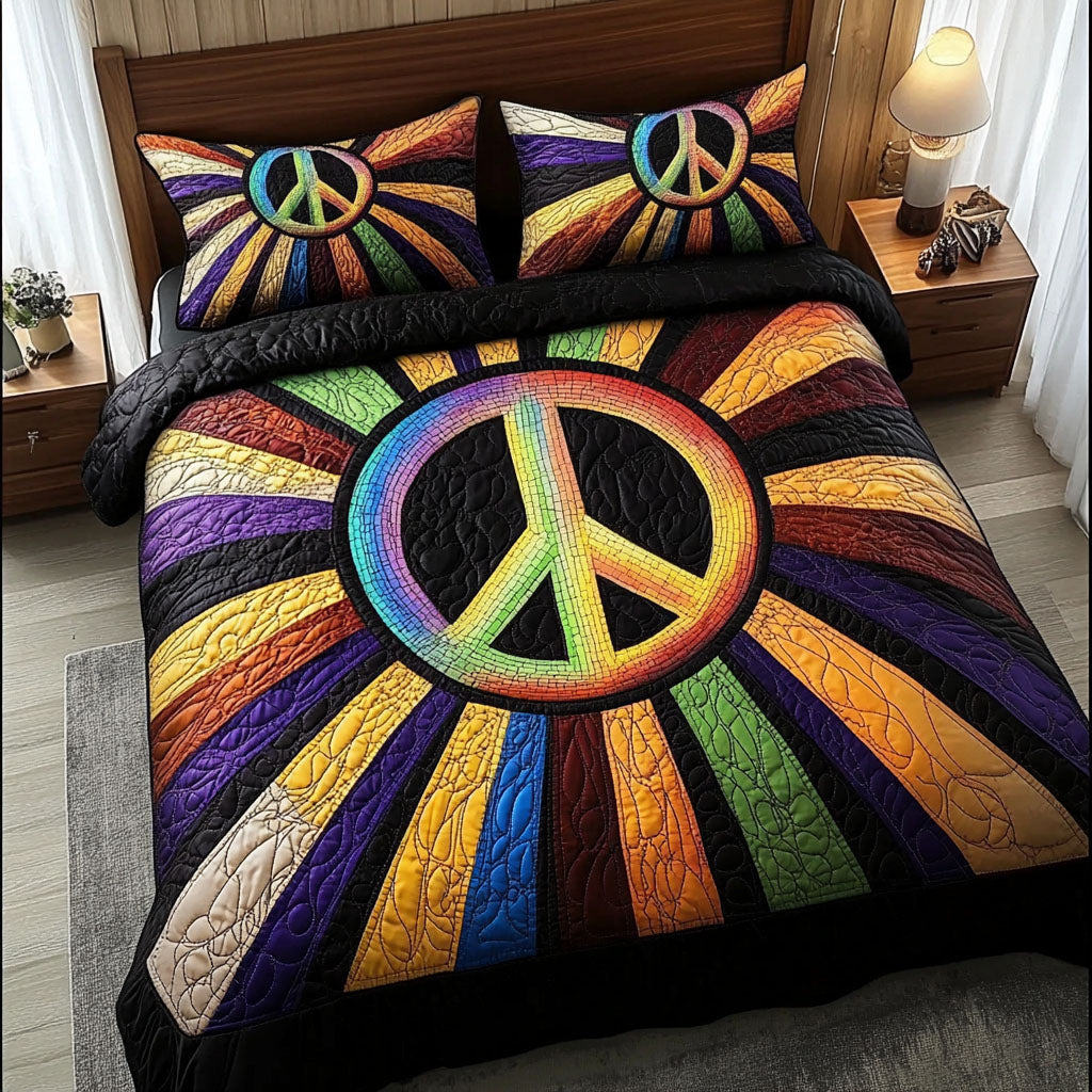 Rainbow Vibes Quilted Bedding Set Bed Decor Ideas Best Gifts For Hippie Boyfriend