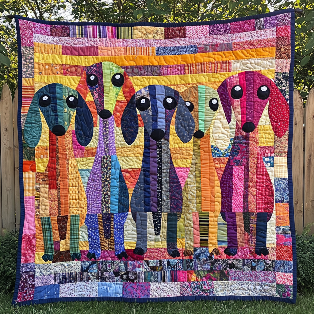 Rainbow Wiener Pup Quilted Blanket Dog Gift Ideas For Dog Owners