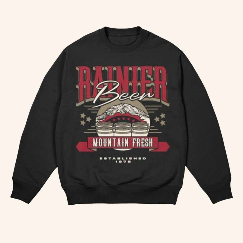 Rainier Brewing Company Merch Peaks And Pints Black Sweatshirt Xmas Gifts For Him Rainier Brewing Company Merch Peaks And Pints Black Sweatshirt Xmas Gifts For Him