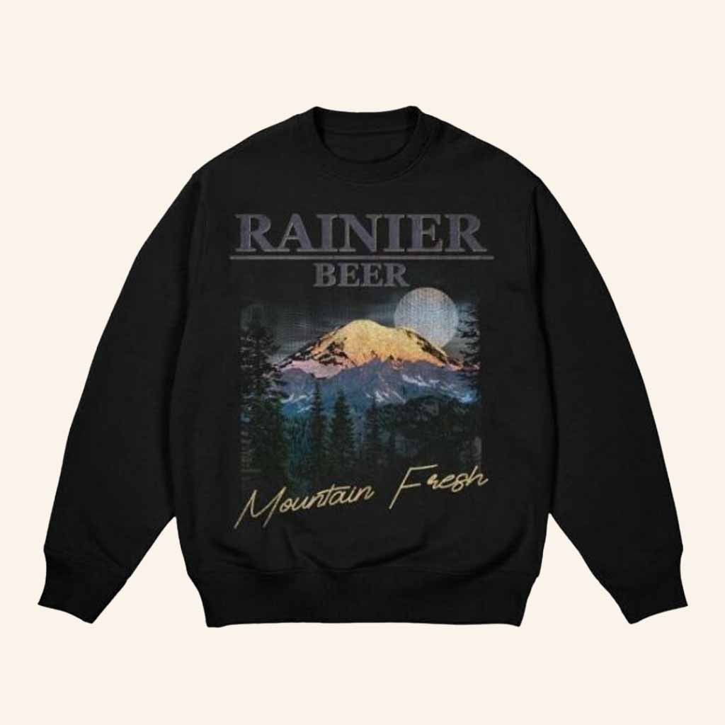 Rainier Brewing Company Merch Twilight Peaks Rainier Black Sweatshirt Xmas Presents For Men Rainier Brewing Company Merch Twilight Peaks Rainier Black Sweatshirt Xmas Presents For Men