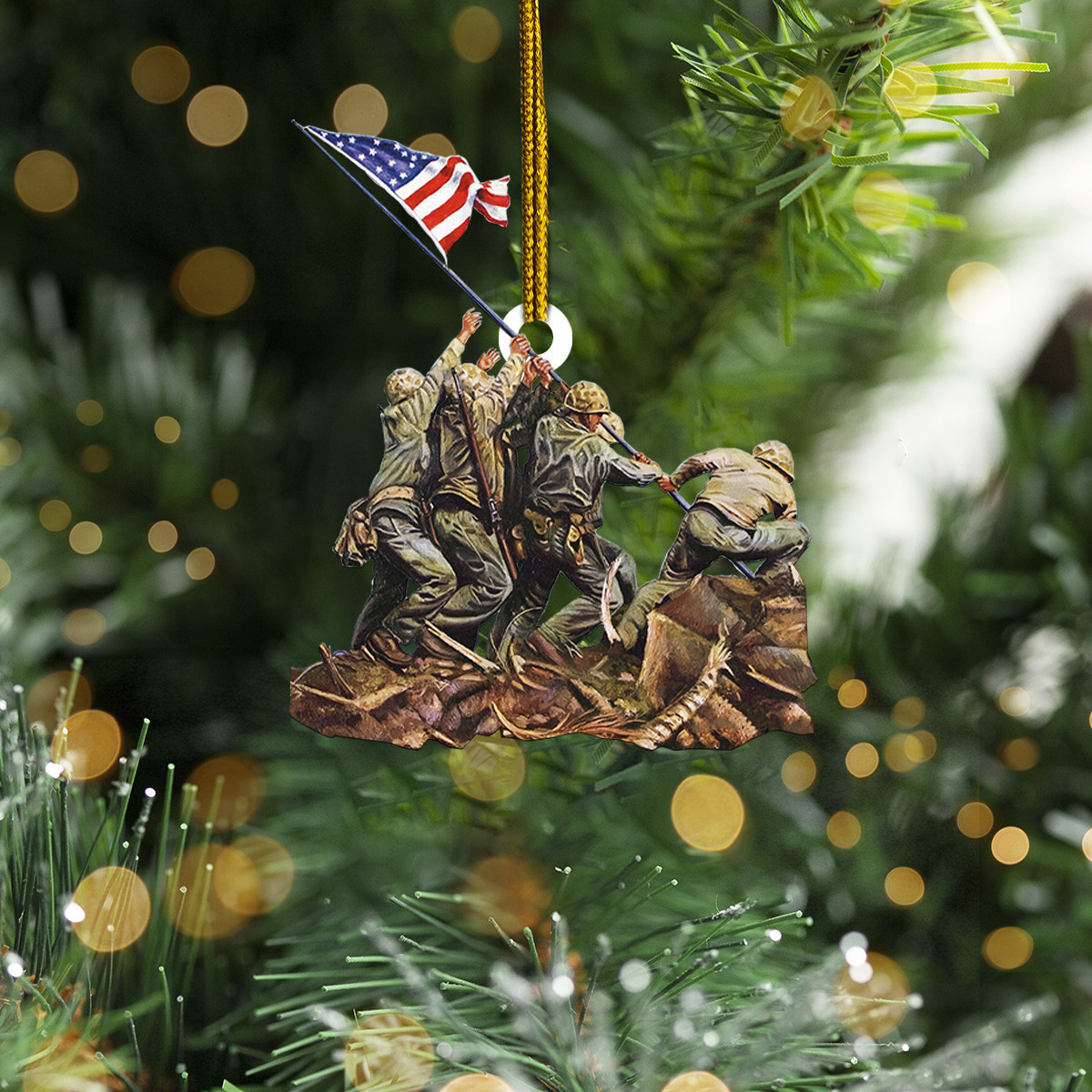 Raising Flag On Iwo Jima WWII Ornament 4Th Of July Patriotic Christmas Gift For Veteran 2024