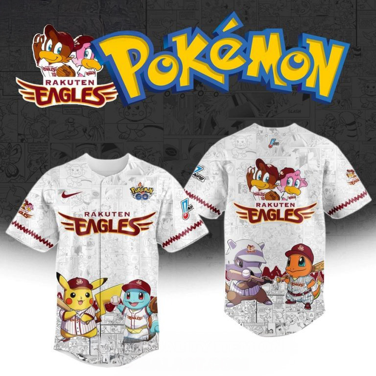 Rakuten Gold Eagles x Pokemon Baseball Jersey Cool Gifts For Basketball Fans