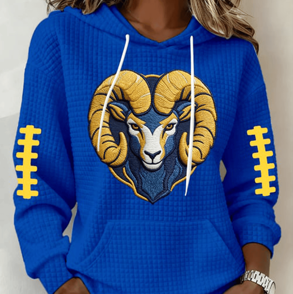 Ram Horns Up Logo Football Hoodie Los Angeles Rams Apparel Game Day Gift For Her