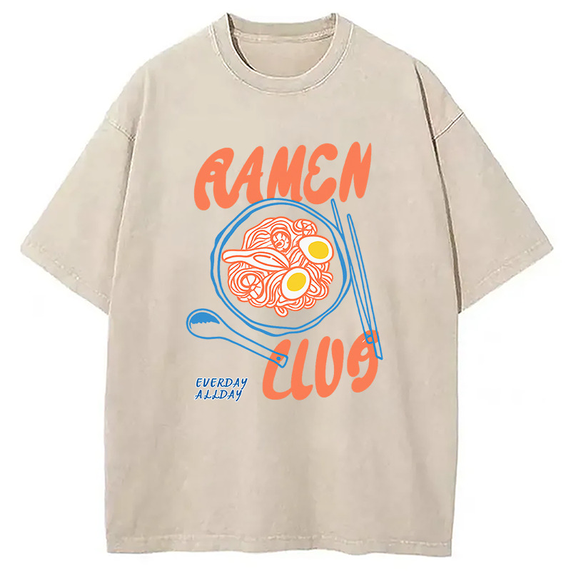 Ramen Club Washed T-Shirt Soft Comfortable Daily T Shirt Gifts For Friends Ramen Club Washed T-Shirt Soft Comfortable Daily T Shirt Gifts For Friends