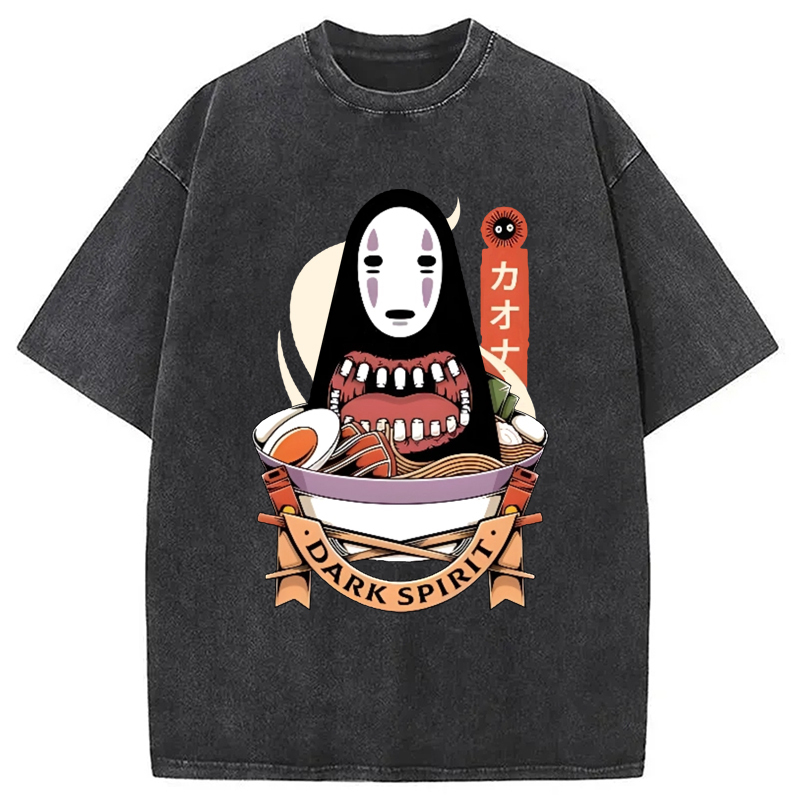 Ramen Ghibli No Face Kaonashi Vintage Washed T-Shirt Casual Vintage Everyday Look Gifts For Friends