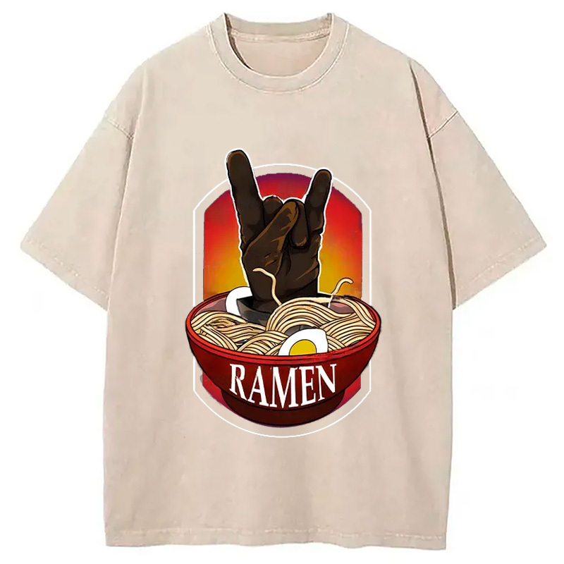 Ramen Hand Gesture Washed T-Shirt Funny Graphic Gift For Friends Gifts For BFF