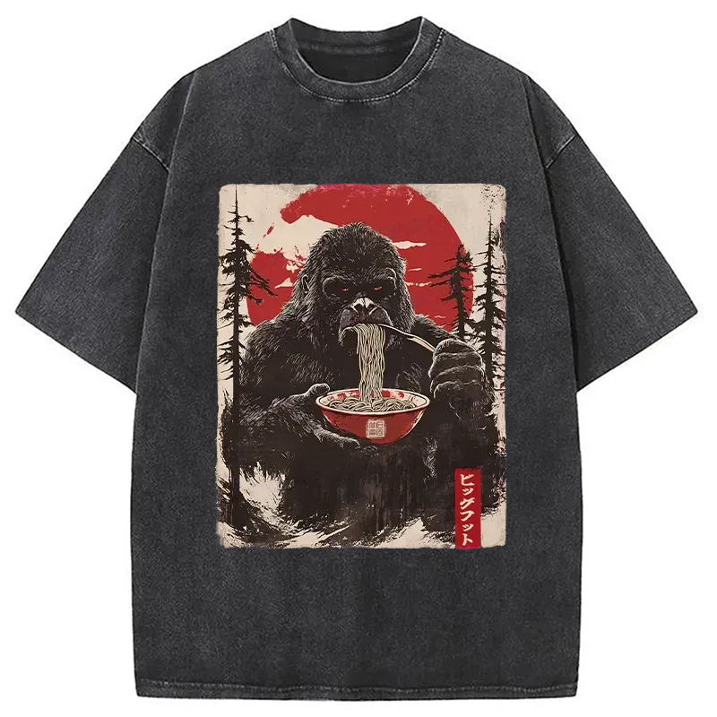 Ramen Lover Bigfoot Washed T-Shirt Unisex Streetwear Graphic Style Gifts For Best Friend