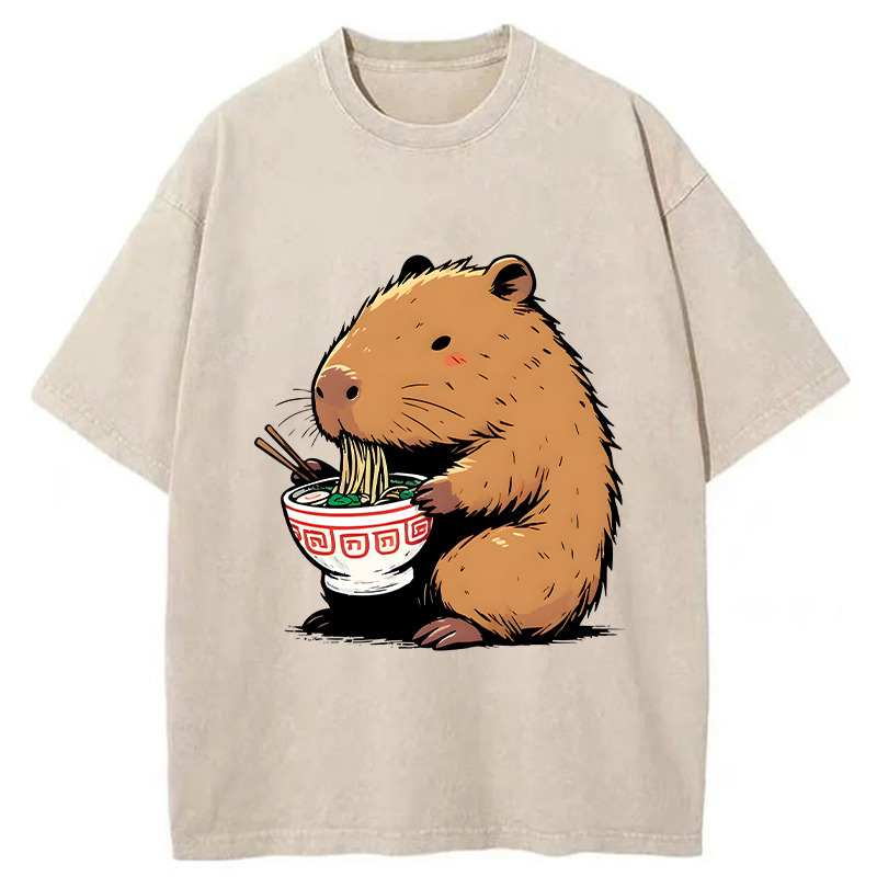 Ramen Lover Capybara Washed T-Shirt Trendy Aesthetic Graphic Apparel Gifts For Besties