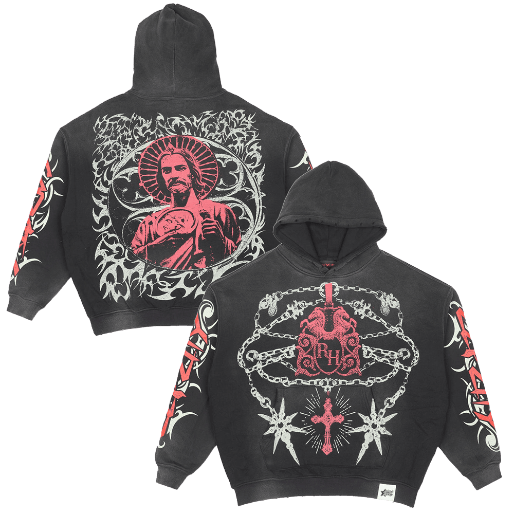 Rancho Humilde Merch Wash Hoodie EC x RH Black And Red Hoodie Gifts For Music Fan