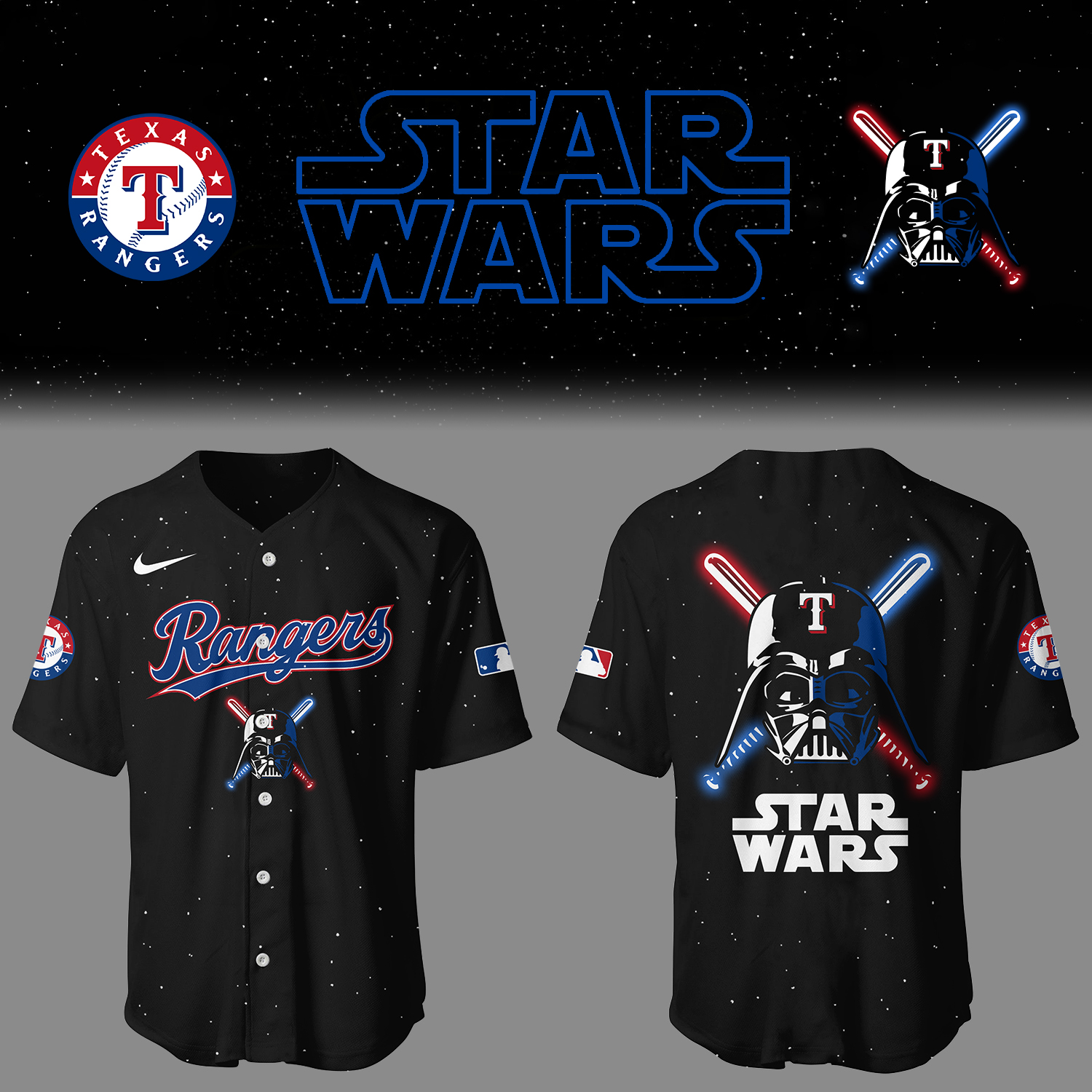 Rangers Baseball 2025 Rangers x Stars Wars Black Jersey Gift Ideas For Baseball Players