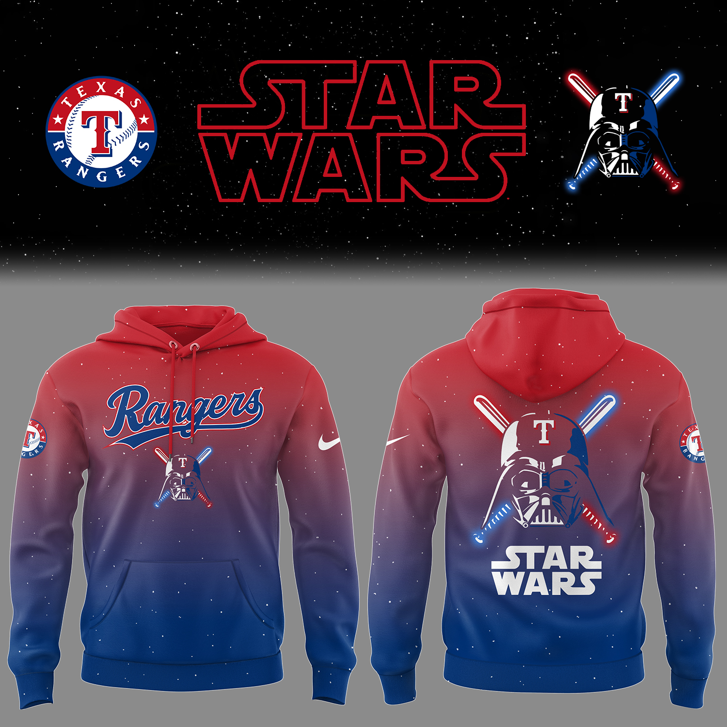 Rangers Baseball 2025 Rangers x Stars Wars Hoodie Gifts For Baseball Players