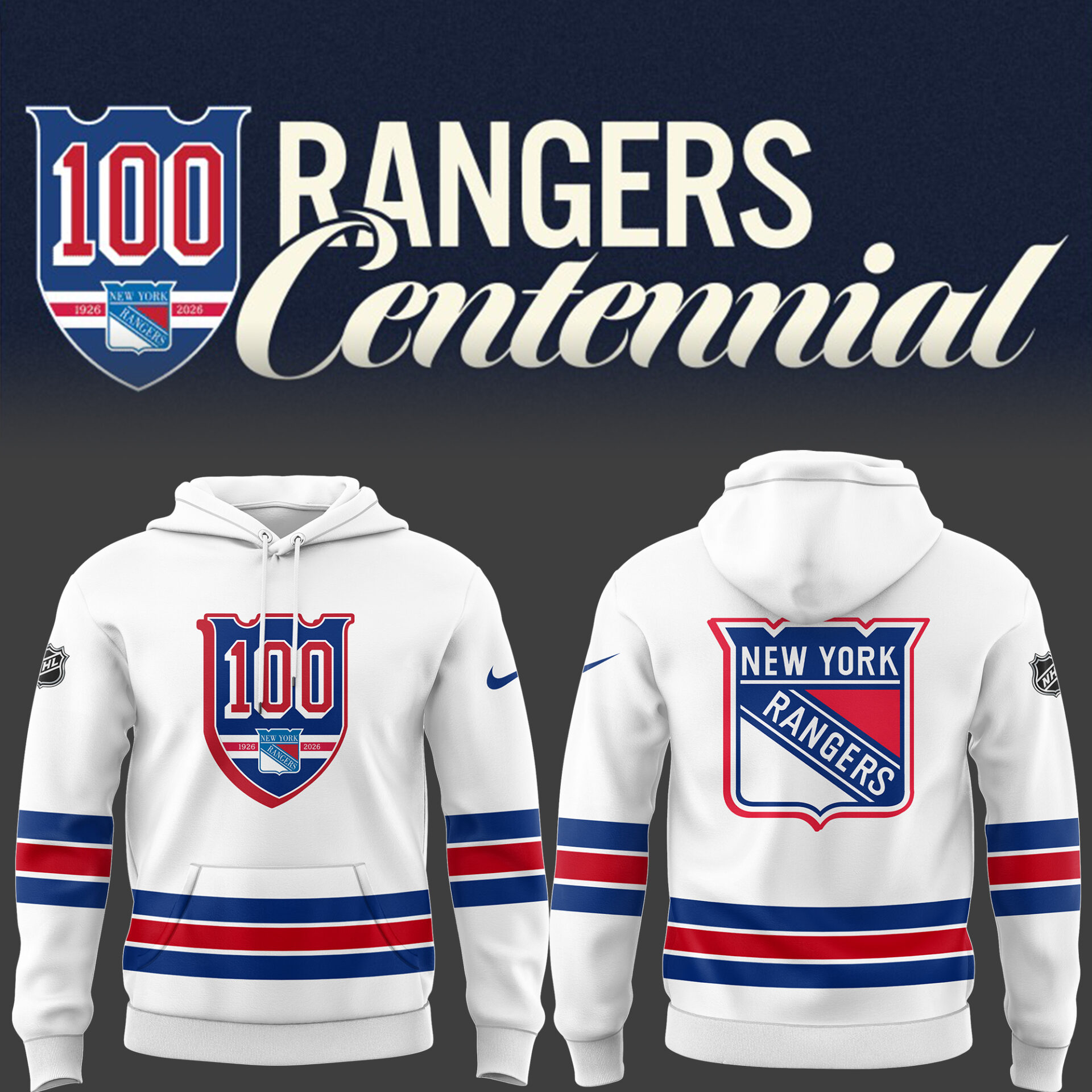 Rangers Hackeys 2025 Rangers Centennial White Hoodie Best Gift For Fan