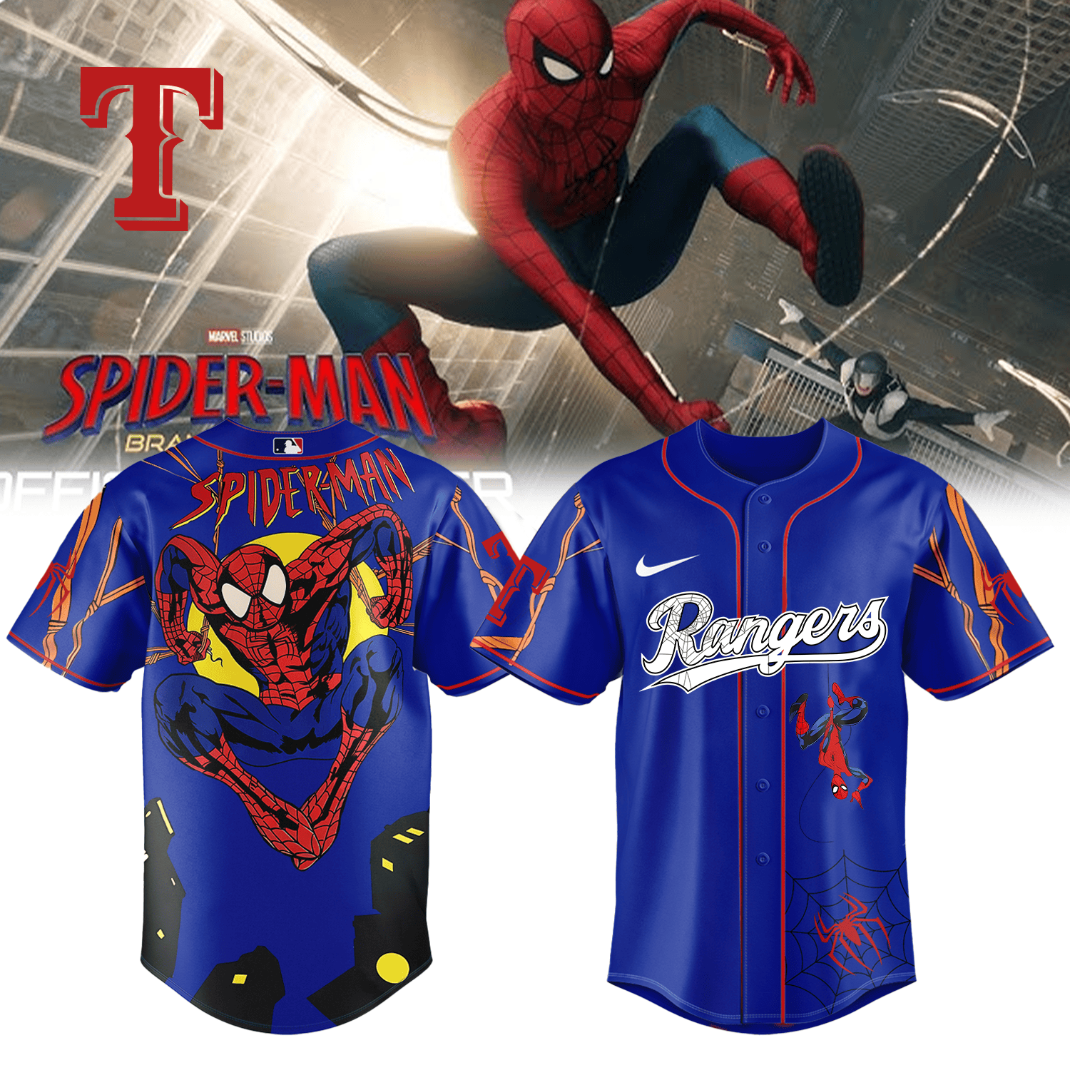 Rangers x Spider Man Baseball Jersey 2026 MLB Playoff Merch Baseball Lover Gifts