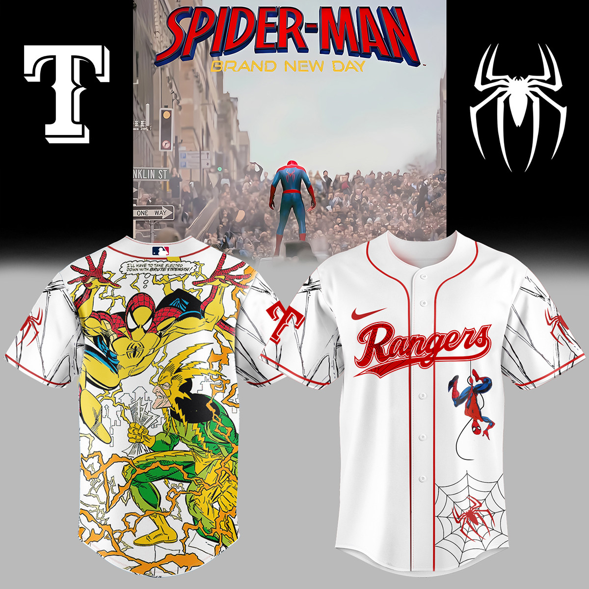 Rangers x Spider Man Baseball Jersey 2026 MLB Playoff Merch Best Gift For Him