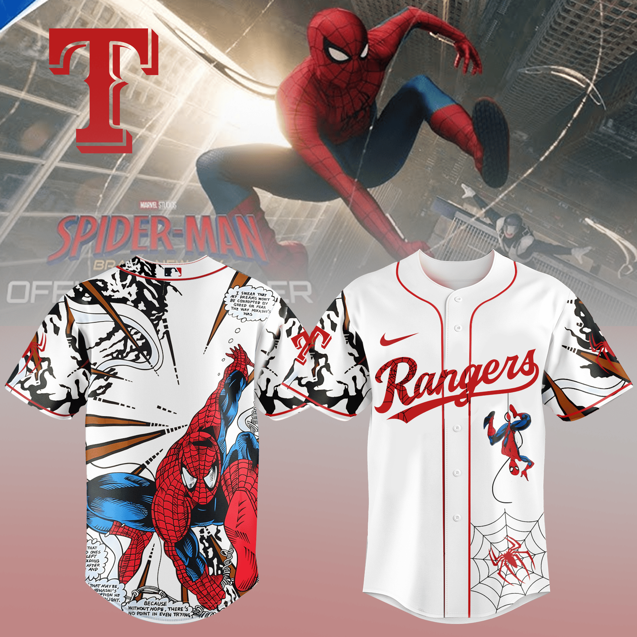 Rangers x Spider Man Baseball Jersey 2026 MLB Playoff Merch Great Gift For Friends