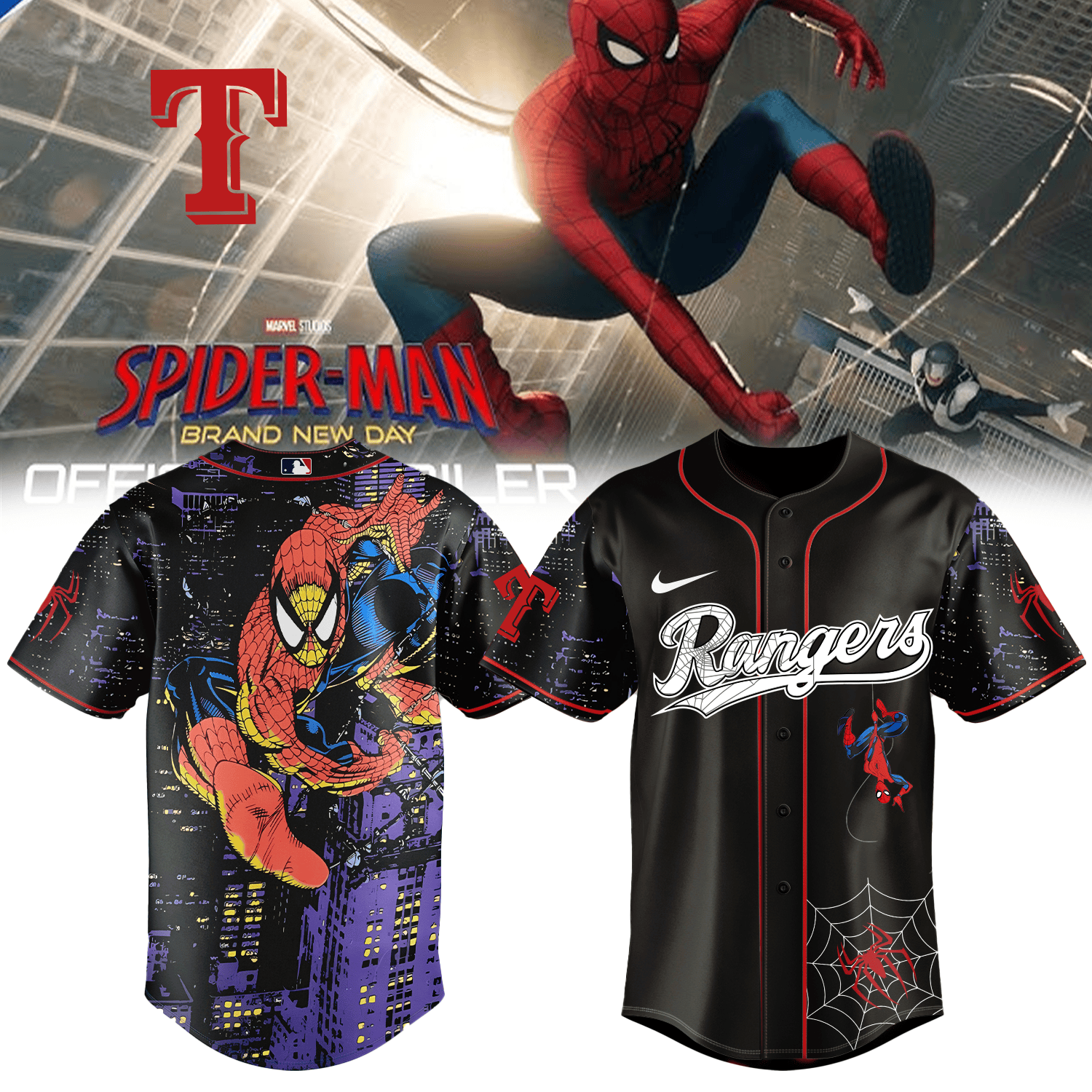 Rangers x Spider Man Baseball Jersey 2026 MLB Playoffs Shirt Best Fan Gear