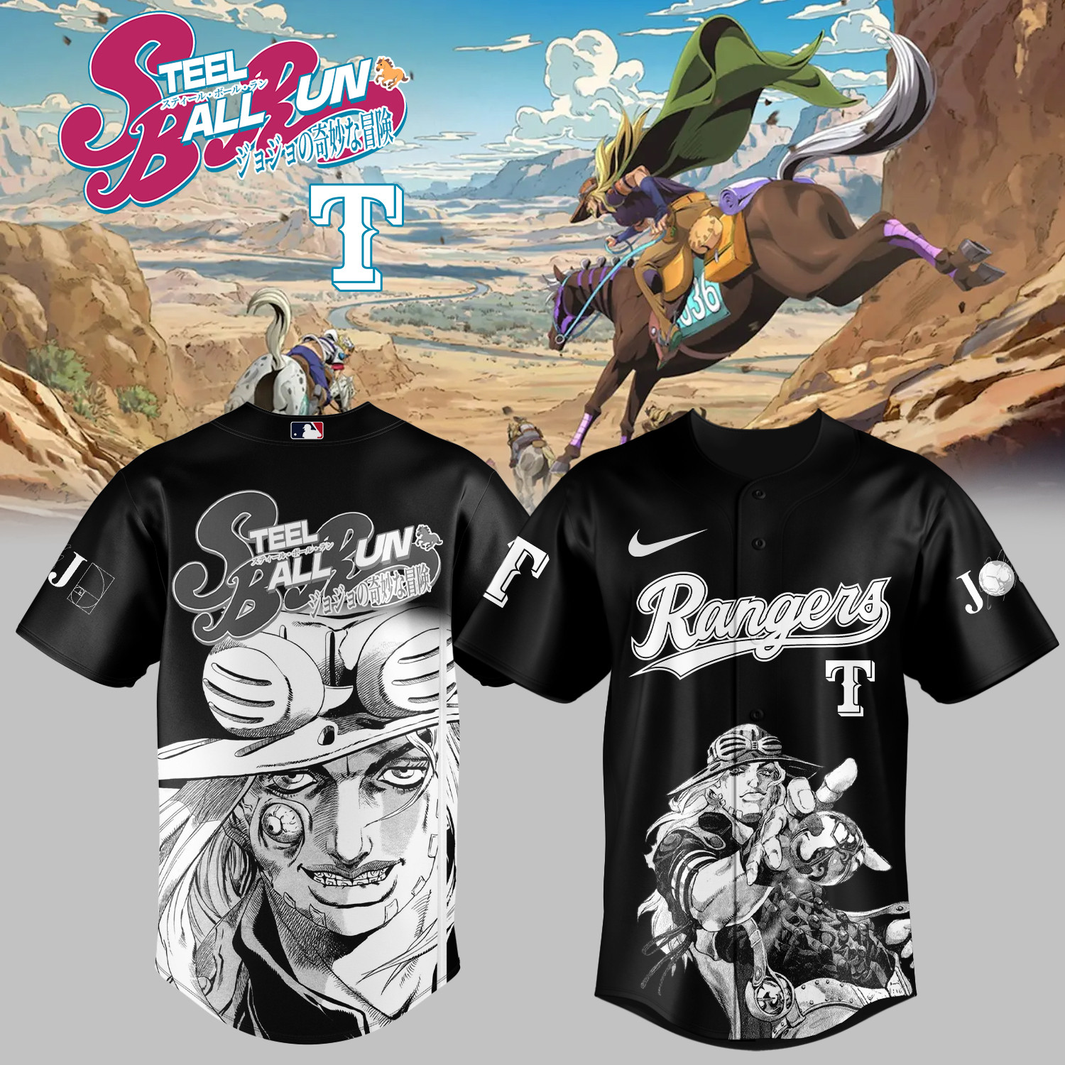 Rangers x Steel Ball Run Jersey Steel Ball Run MLB Playoffs Merch Cool Gift For Rangers Lovers