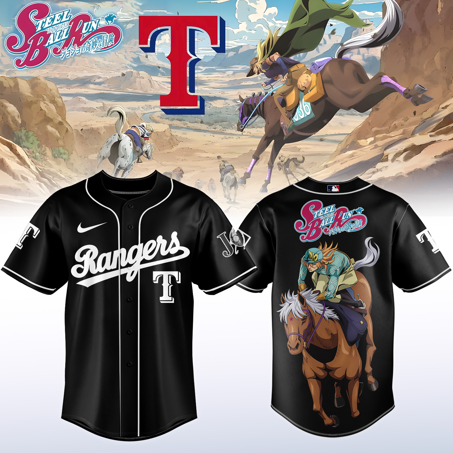 Rangers x Steel Ball Run Steel Ball Run Baseball Jersey MLB Playoffs Merch Unique Gift For Brother