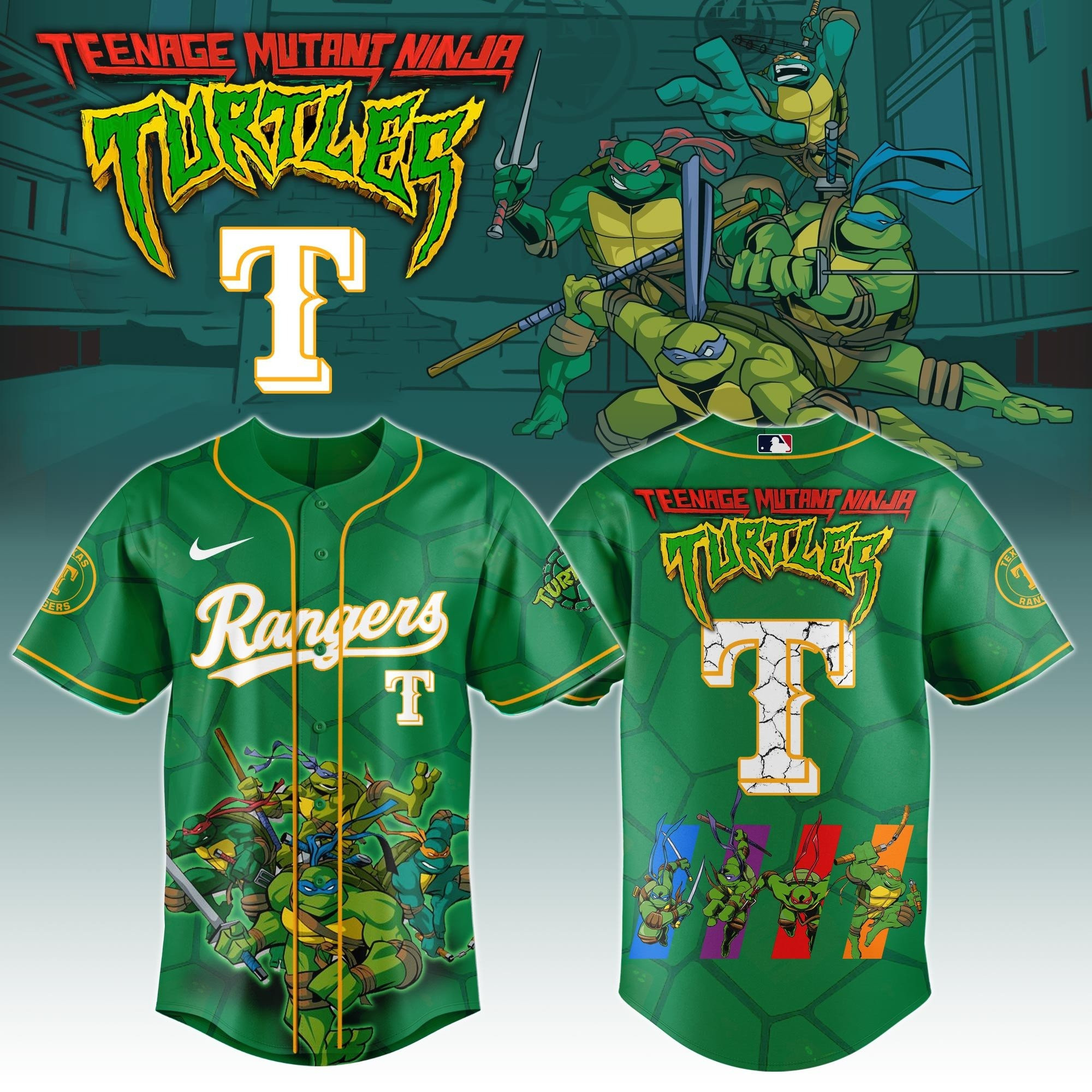 Rangers x Teenage Mutant Ninja Turtles Jersey Baseball Enthusiast Gifts