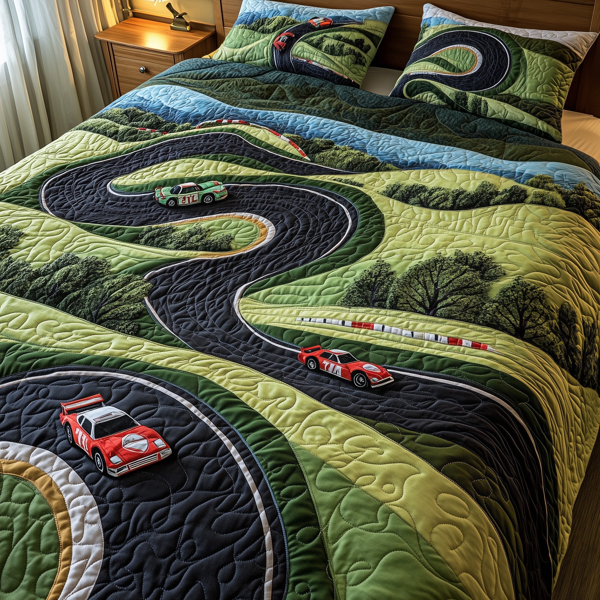 Rapid Racing Turns Quilted Bedding Set Duvet Cover Merchandise Presents For Race Car Drivers