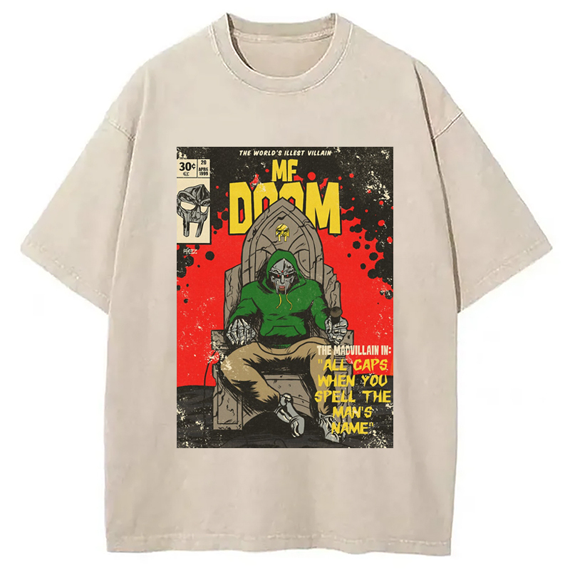 Rapper Doom Hip Hop Washed T-Shirt Retro Humor Graphic Top Gifts For Him