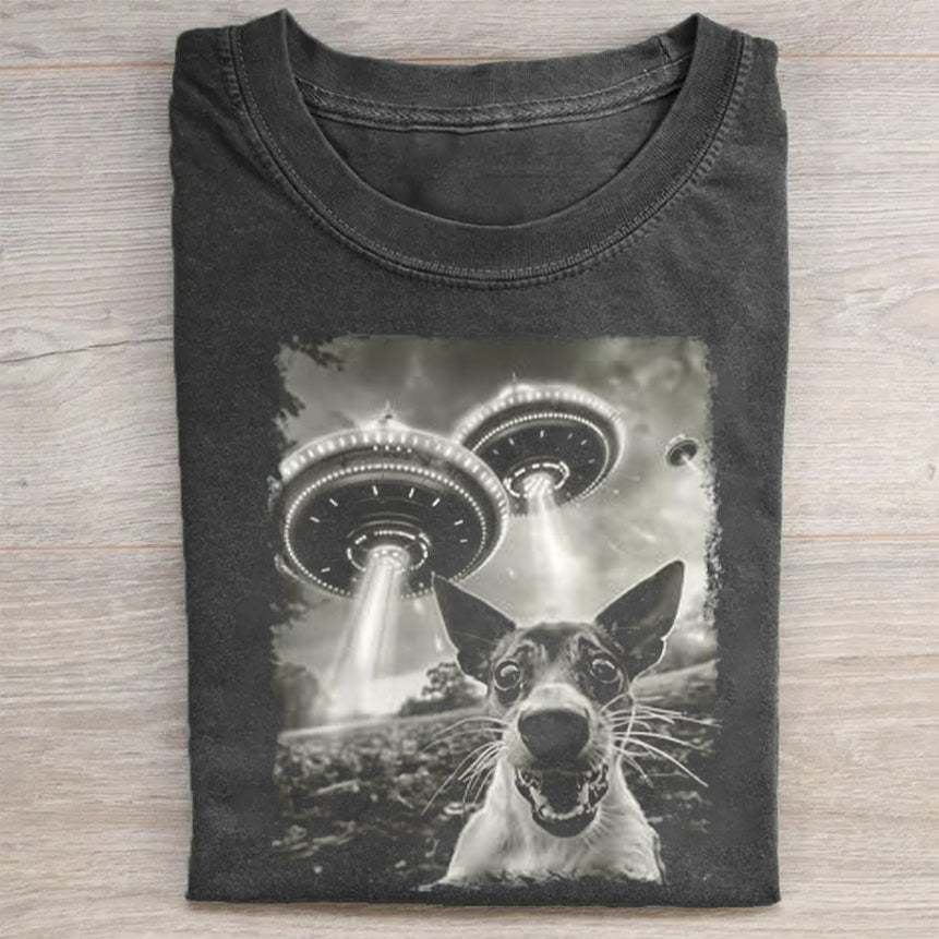Rat Terrier Dog UFO Alien Extraterrestrial Selfie T-Shirt Funny Pet Merch Best Gift For Dog Lovers