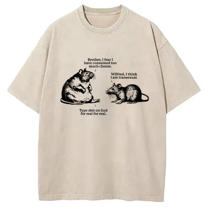 Rats Too Much Cheese Washed T-Shirt Soft Cotton Daily Wear Tee Gifts For Him Rats Too Much Cheese Washed T-Shirt Soft Cotton Daily Wear Tee Gifts For Him