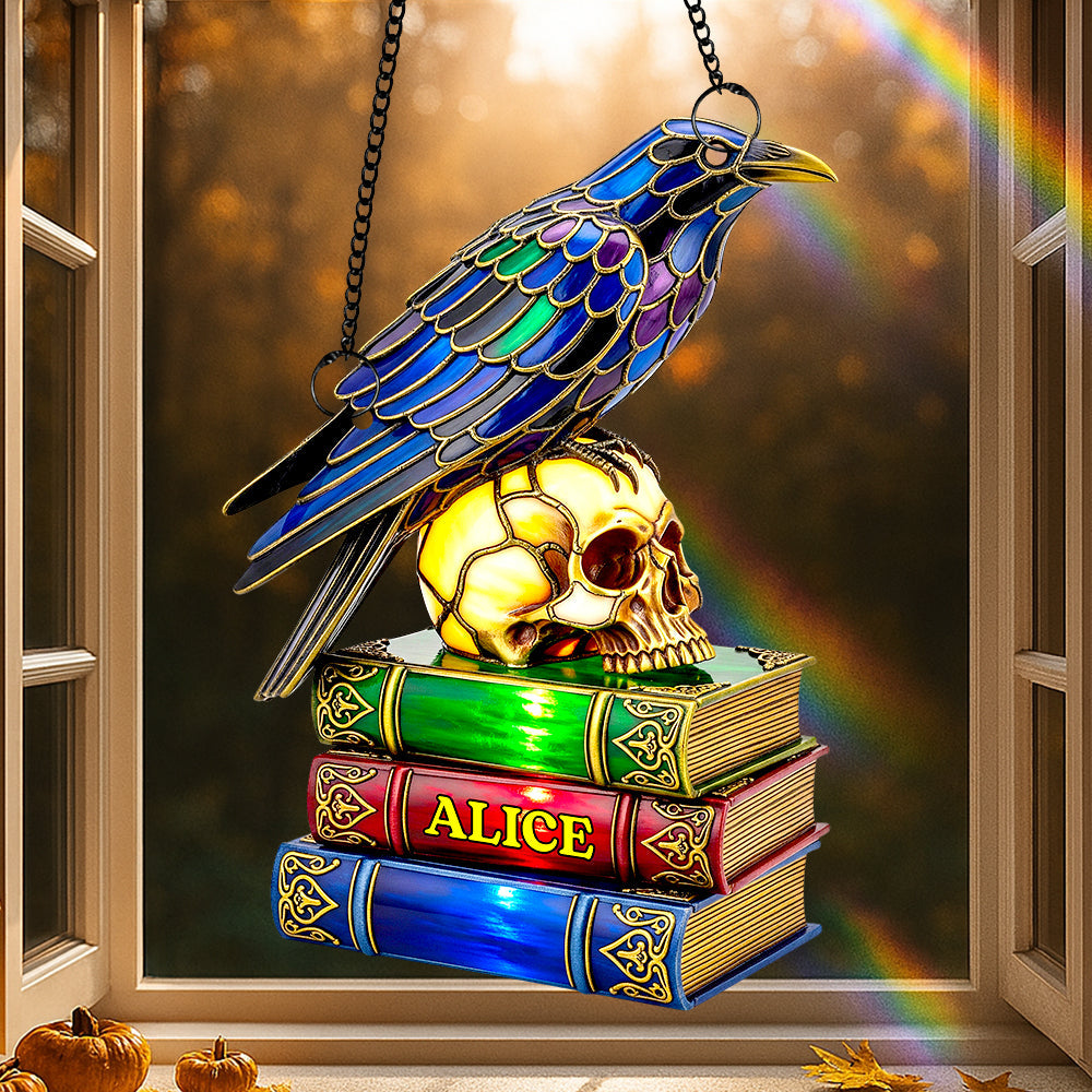 Raven & Skull Suncatcher Ornament Personalized Gifts For Book Lovers - Xmas Ornament Gift Raven & Skull Suncatcher Ornament Personalized Gifts For Book Lovers - Xmas Ornament Gift