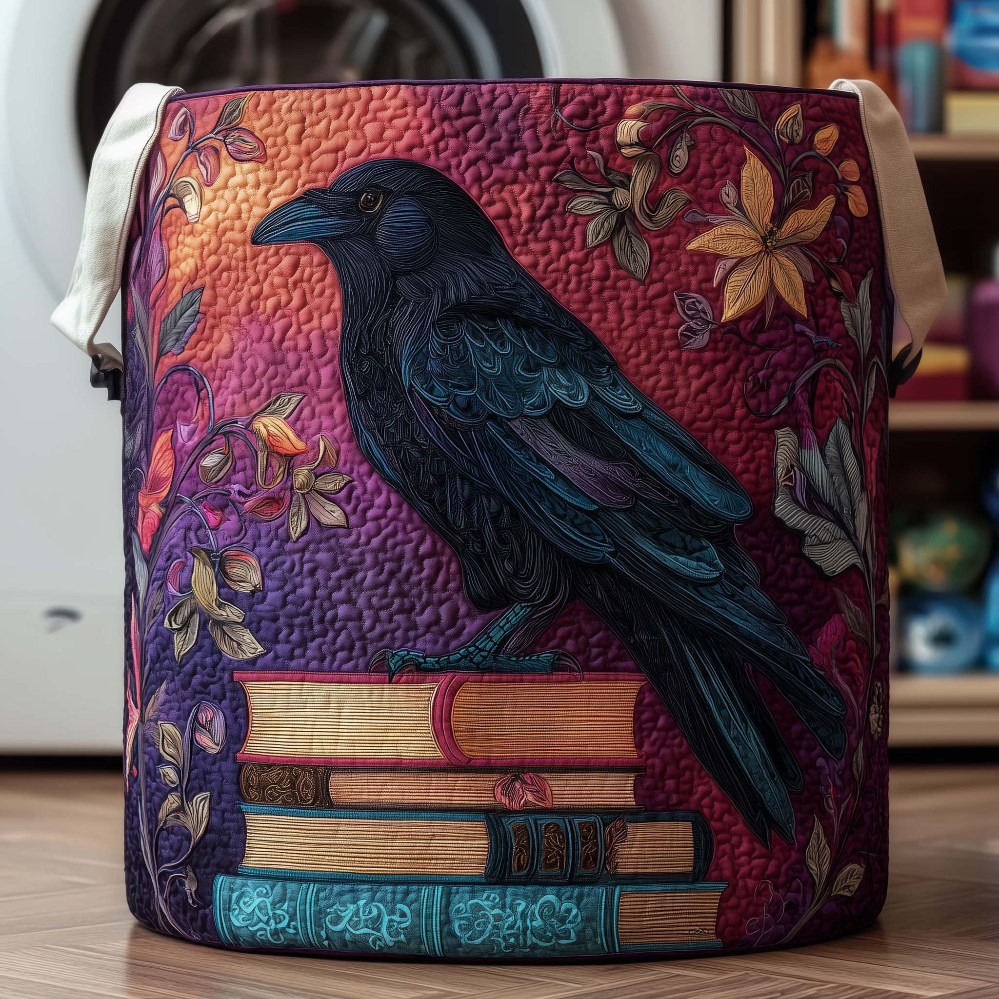 Raven Books Quilted Laundry Basket Gothic Themed Unique Home Decor Raven Lover Gifts