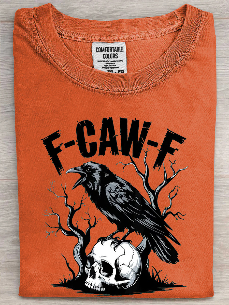 Raven F Caw F T-Shirt Crow On Skull Funny Raven Tee Christmas Meme Gifts